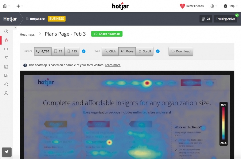 Hotjar Move Heatmaps
