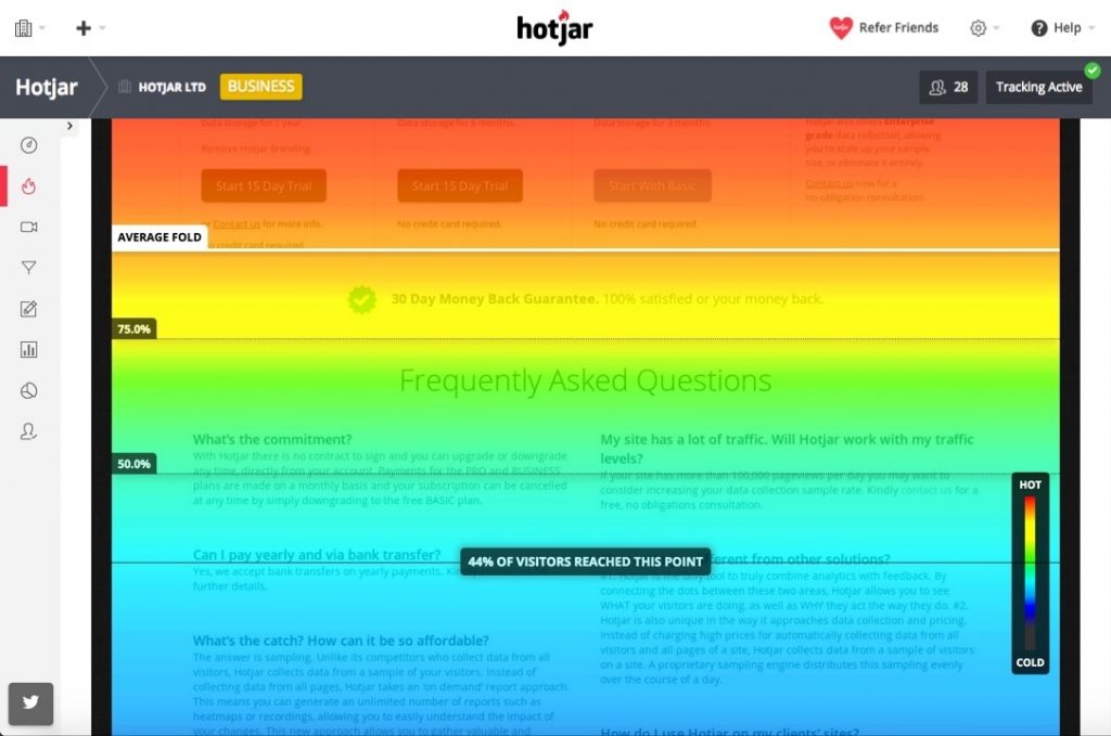 Hotjar Scroll Heatmaps